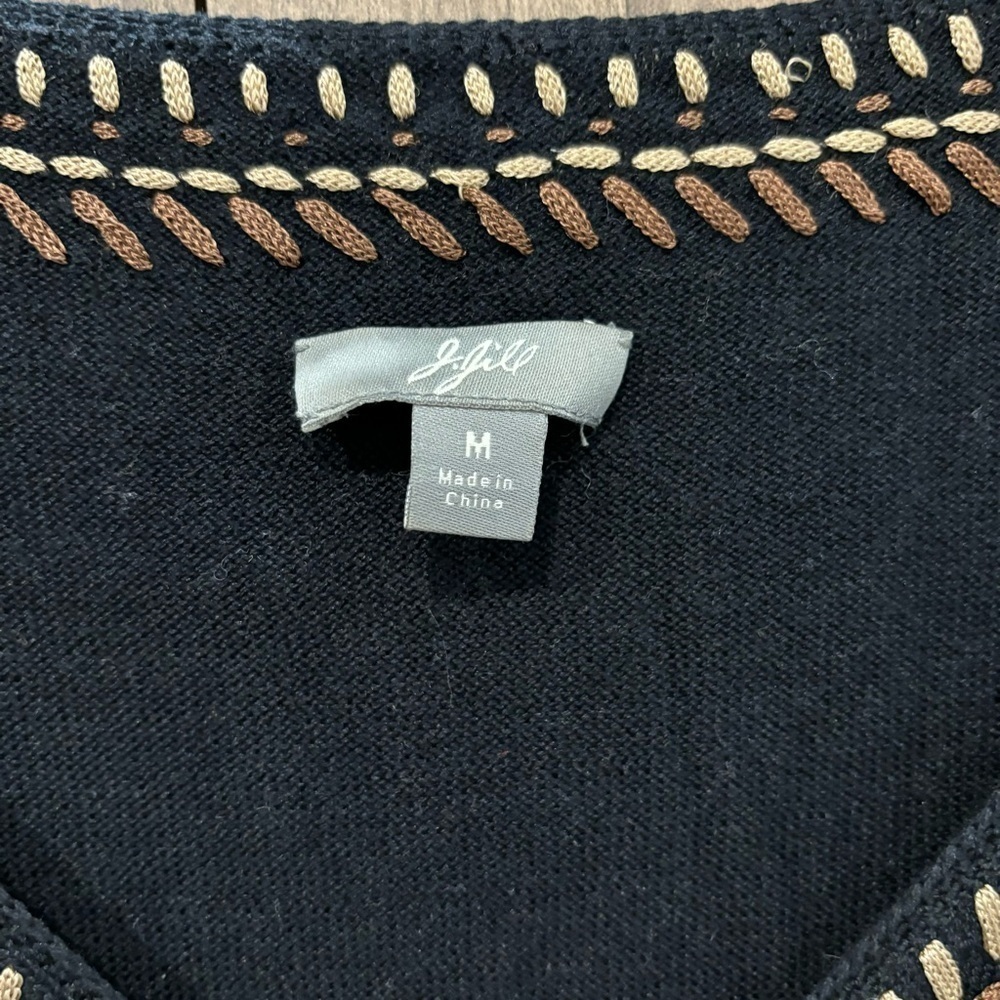 J Jill Medium Sweater Tunic Black Embroidered Silk Blend V Neck Long Sleeve - Picture 5 of 12